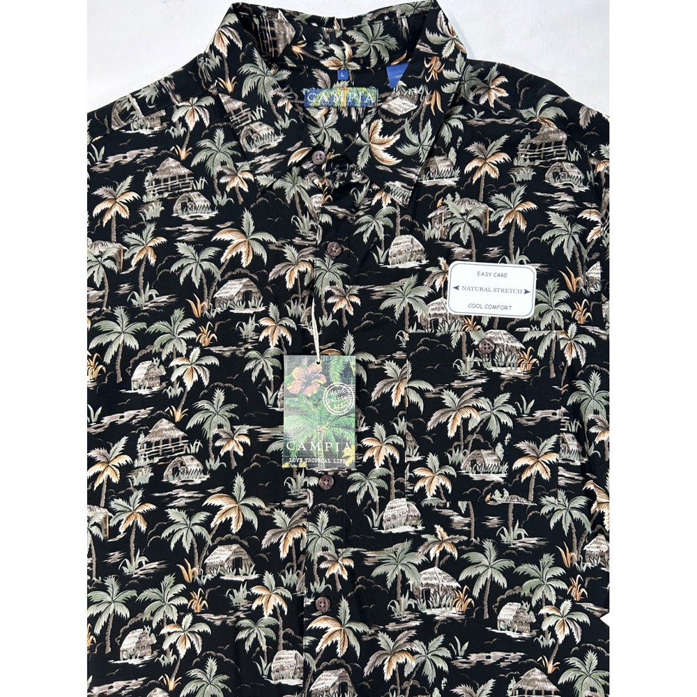 Resort Vacation Festival Tropical Mens Button Down Shirt Black Large NWT